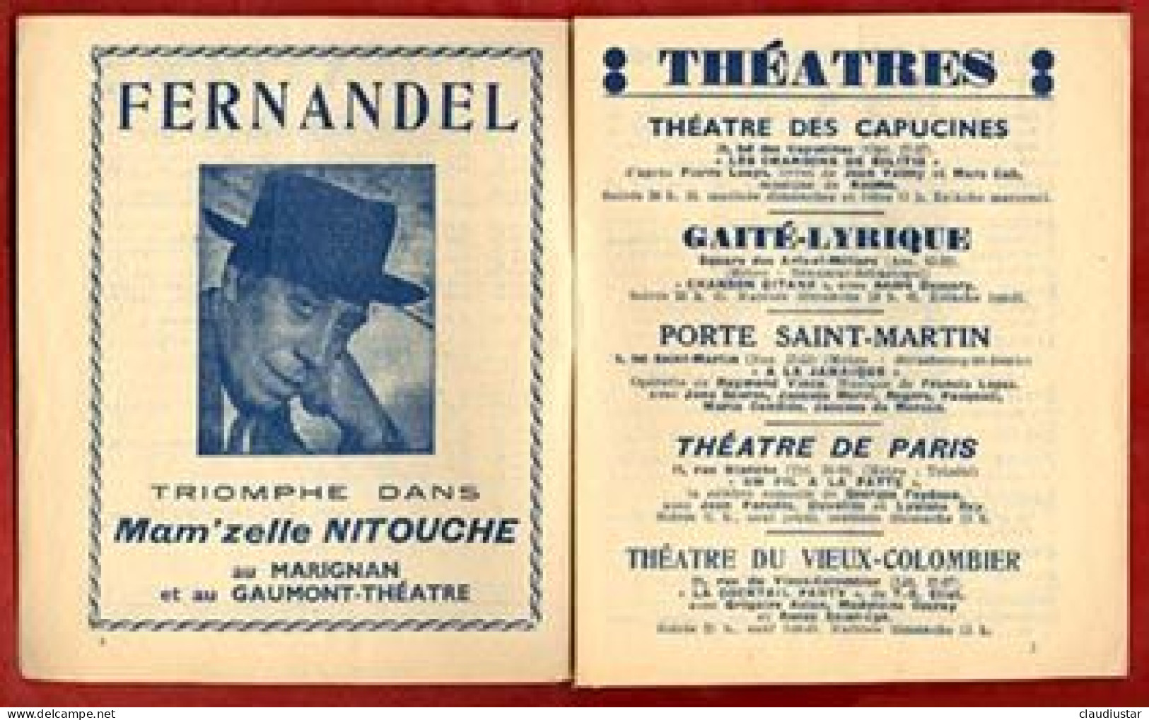 ** PARIS  SPECTACLES  FERNANDEL  1954 ** - Programme