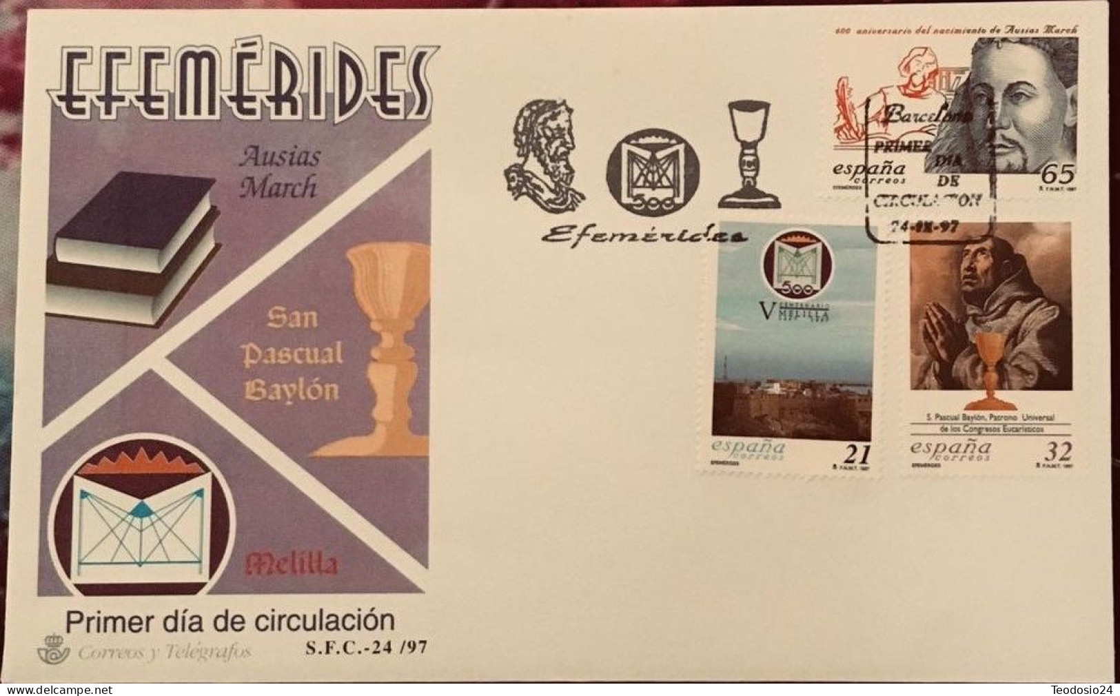 FDC  1997.-  Efemerides. Ausias March Y San Pascual Baylon. - FDC