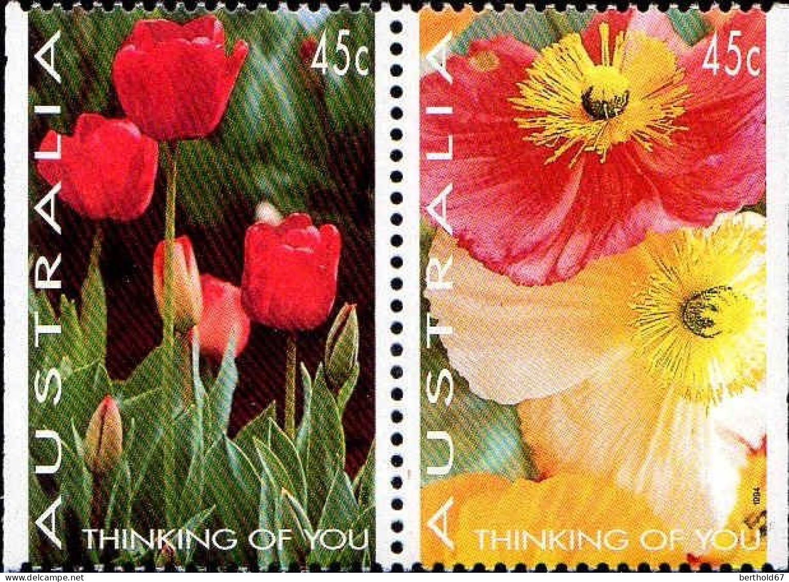 Australie Poste N** Yv:1350a/1351a Timbres De Voeux Fleurs Dentelure 3 Cotés - Mint Stamps