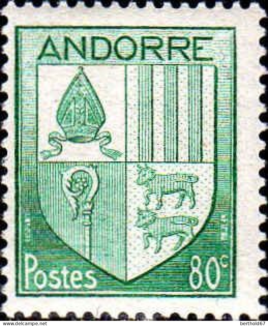 Andorre (F) Poste N* Yv: 99 Mi:101 Armoiries D'Andorre (Trace De Charnière) - Nuovi