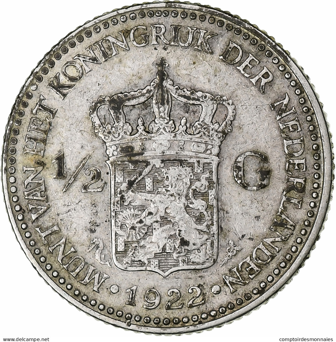Pays-Bas, Wilhelmina I, 1/2 Gulden, 1922, TB+, Argent, KM:160 - 1/2 Gulden