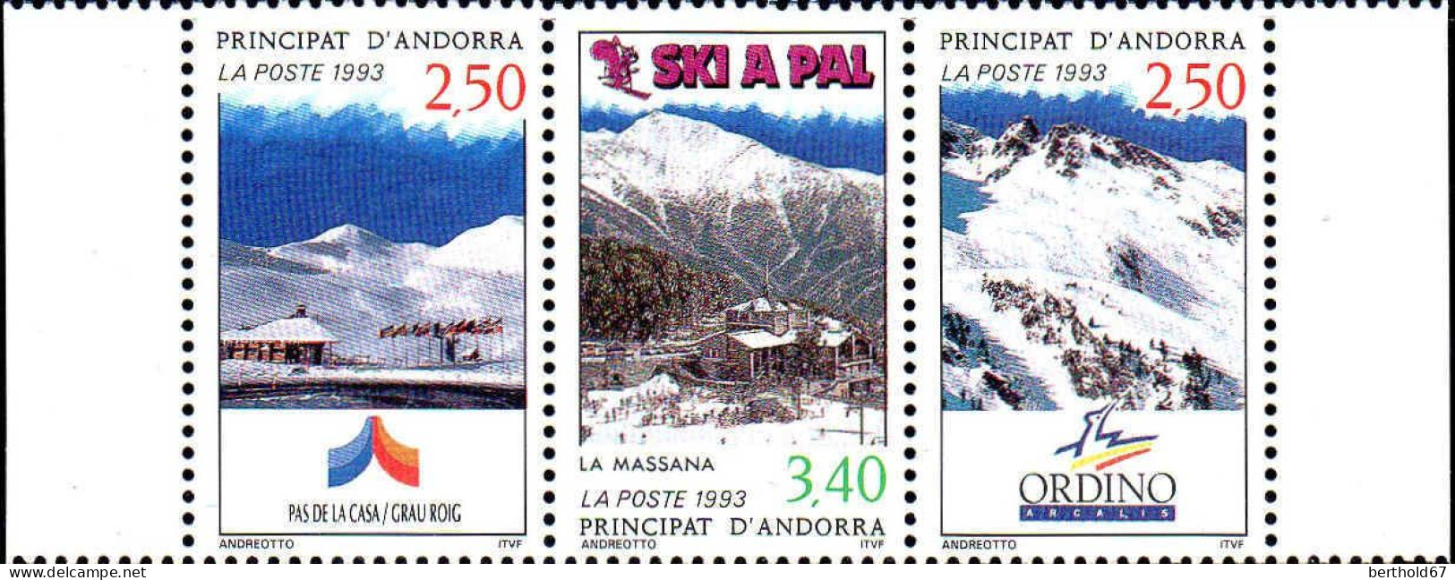 Andorre (F) Poste N** Yv:429A Mi:450Str Ski à Pal Bord De Feuille - Ungebraucht