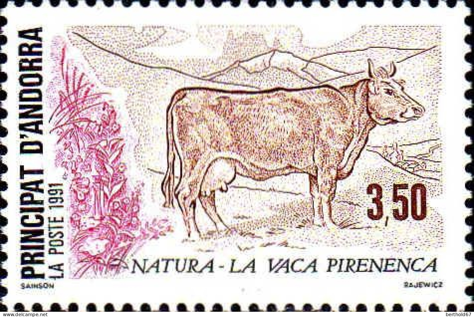 Andorre (F) Poste N** Yv:406 Mi:427 Natura La Vaca Pirenenca - Ungebraucht