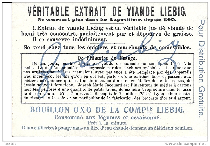 CHROMO IMAGE Véritable Extrait De Viande LIEBIG DE L'HISTOIRE DU TISSAGE Filature De Soie Et Métier Jacquard Lyon - Liebig