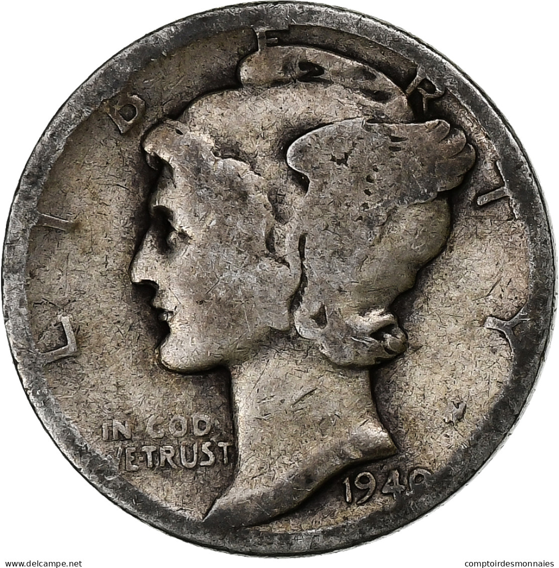 États-Unis, Dime, Mercury Dime, 1940, U.S. Mint, Argent, TB, KM:140 - 1916-1945: Mercury (kwik)