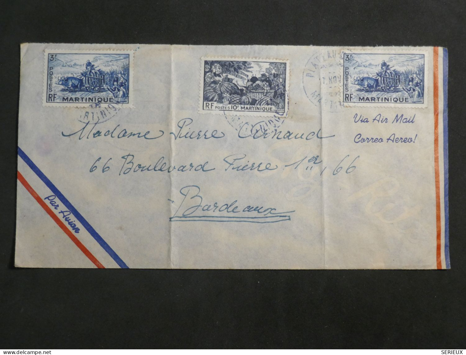 DM1 MARTINIQUE   BELLE  LETTRE  . 1941 FORT DE FRANCE  A BORDEAUX FRANCE +AFF.   INTERESSANT+ + - Covers & Documents