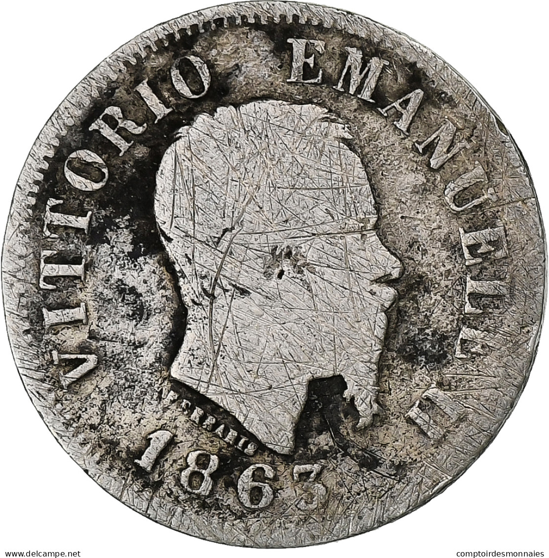 Italie, Vittorio Emanuele II, 50 Centesimi, 1863, Milan, Argent, B+, KM:4a.1 - 1861-1878 : Vittoro Emanuele II