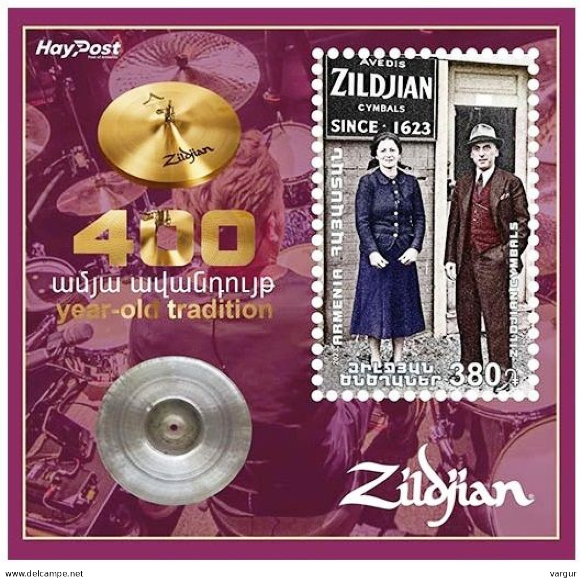 ARMENIA 2023-31 ART Music. Zildjian Cymbals - 400. Souvenir Sheet, MNH - Musica