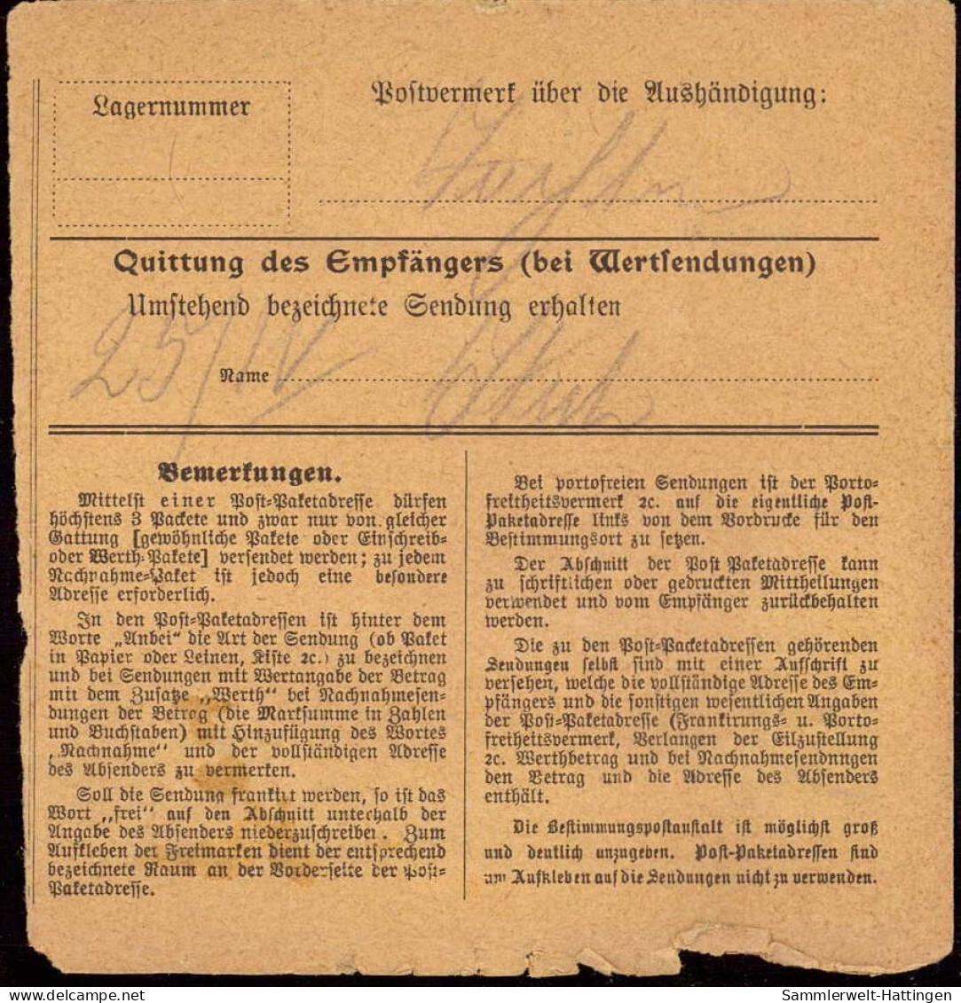 604026 | Paketkarte, Nr. Zettel Mit Eindruck Der Firma Wagner & Baur | Opfenbach (W 8996) - Lettres & Documents