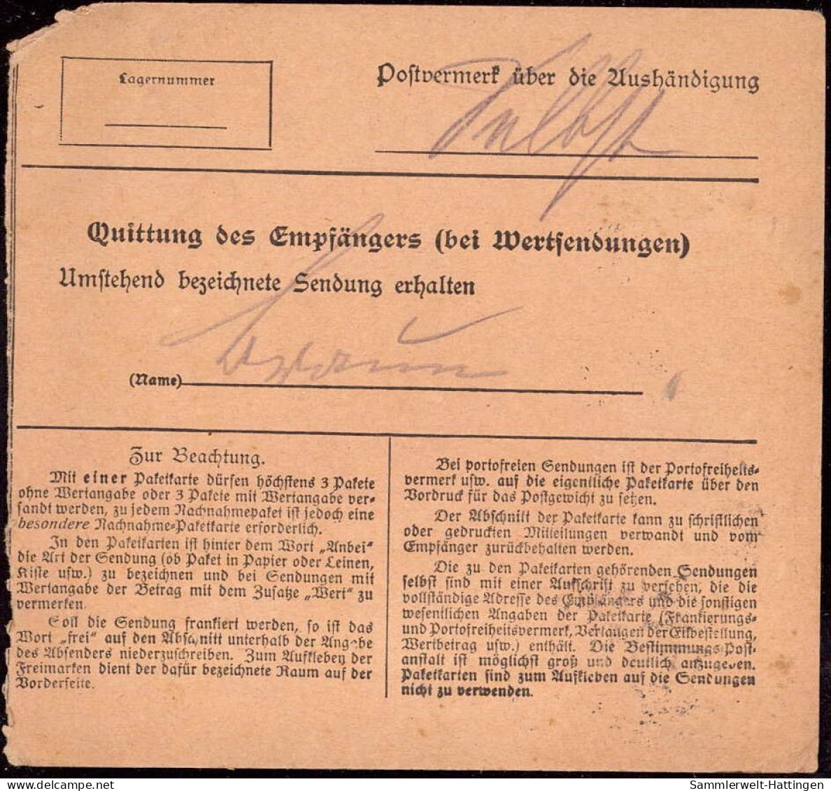 604019 | Germania, Firmenlochung Perfin Auf Paketkarte,  | Karlsruhe (W - 7500), Mühldorf (W - 8260), - - Lettres & Documents