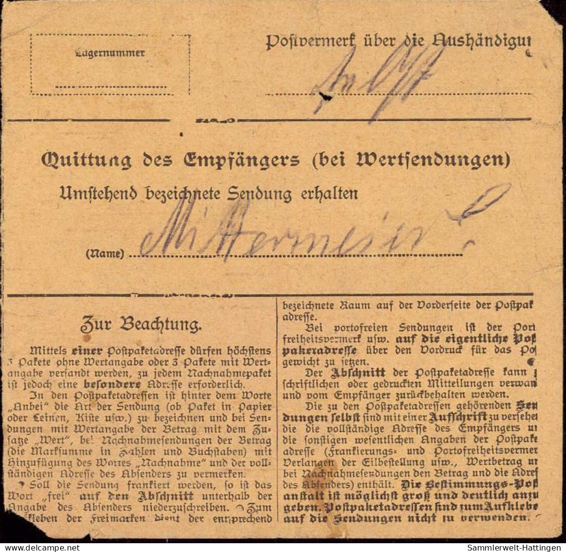 604023 | Paketkarte Mit Nachporto, Nr. Zettel Mit Eindruck Der Firma Ludwig Heller  | Pfarrkirchen (W - 8340), -, - - Enveloppes