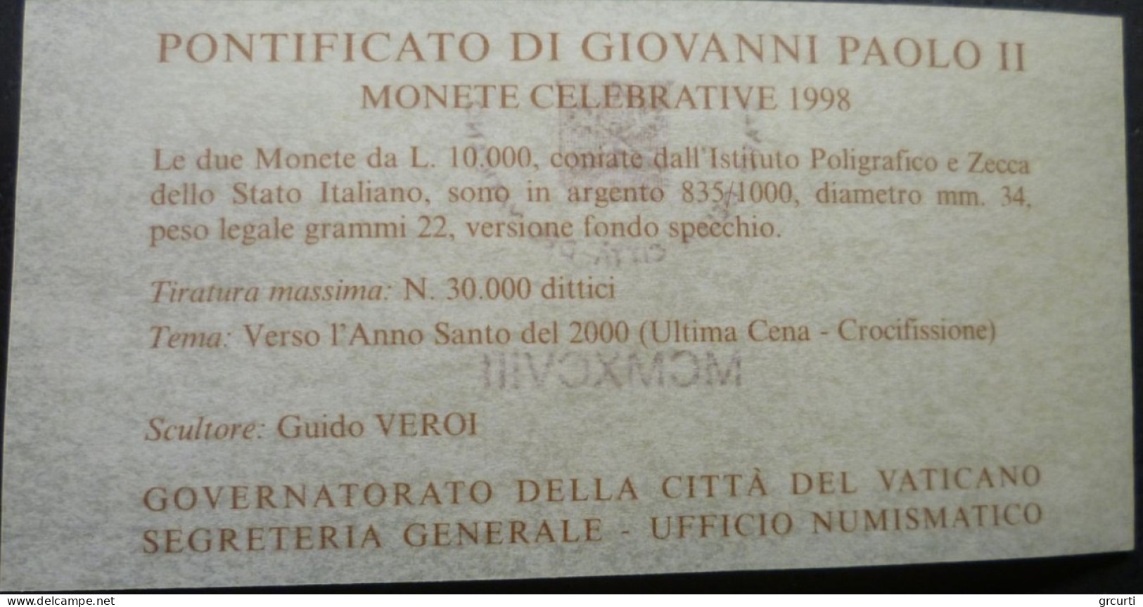 Vaticano - 2 x 10.000 Lire 1998 - Verso l'Anno Santo del 2000 - Gig# 336 - KM# 290-291