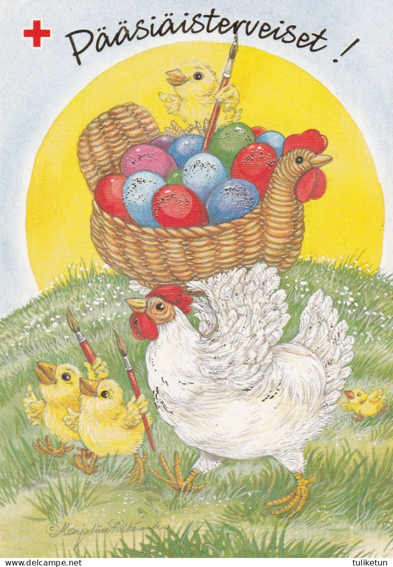Postal Stationery - Chicken Carrying Eggs In The Basket - Chicks Paint - Red Cross 1994 - Suomi Finland - Postage Paid - Postwaardestukken