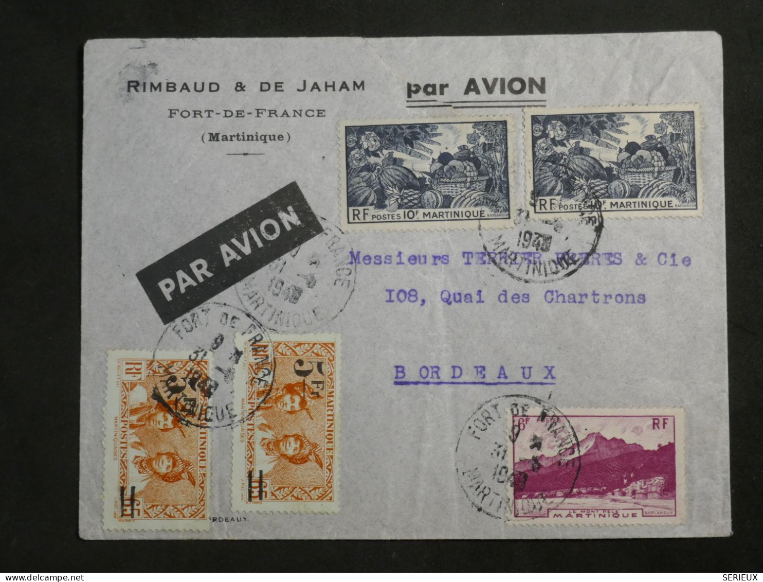 DM1 MARTINIQUE   BELLE  LETTRE  . 1941 FORT DE FRANCE  A BORDEAUX FRANCE +AFF.   INTERESSANT+ + - Lettres & Documents