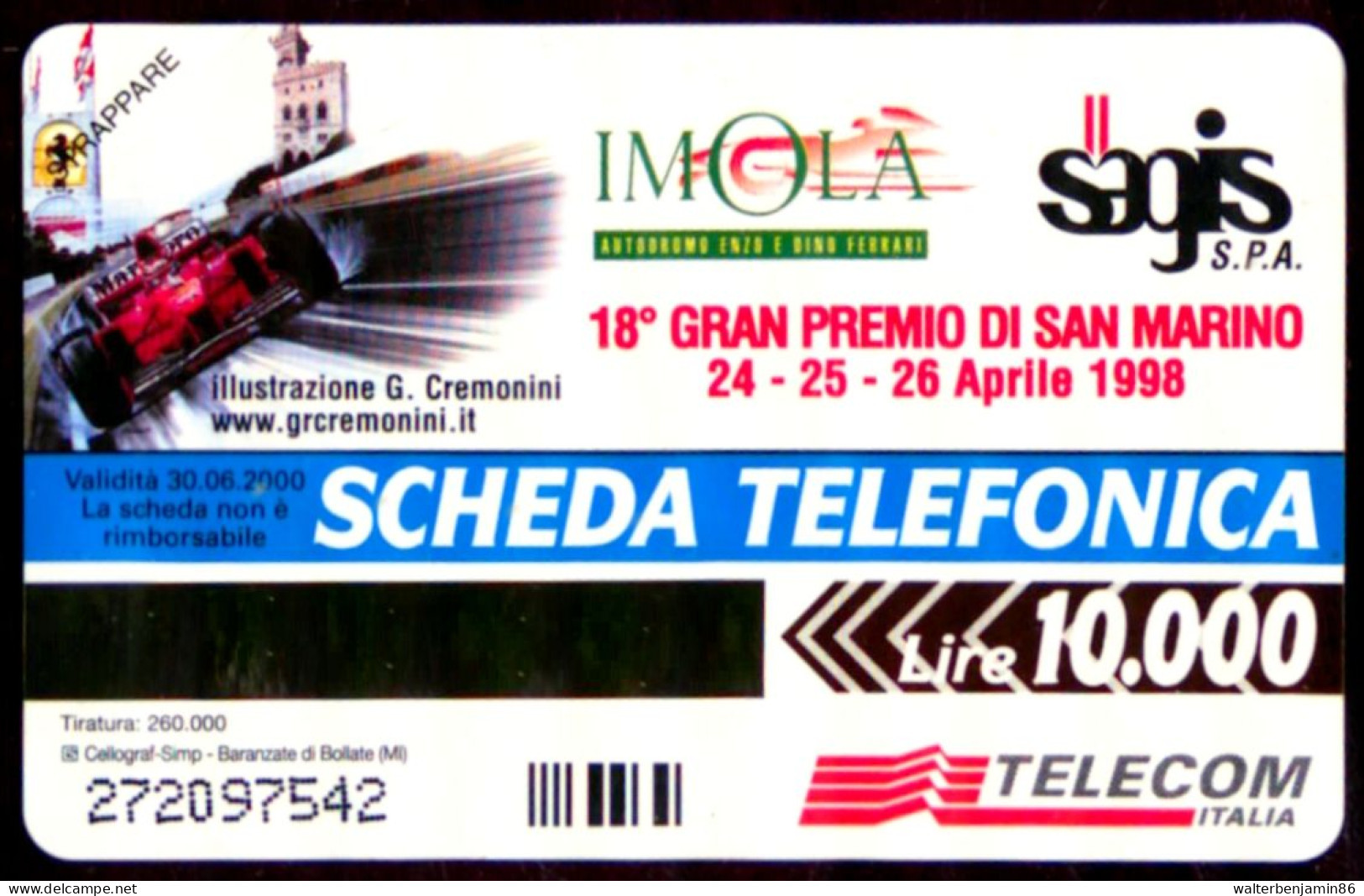 G 800 C&C 2870 SCHEDA TELEFONICA NUOVA MAGNETIZZATA 18* GRAN PREMIO SAN MARINO - Collezioni