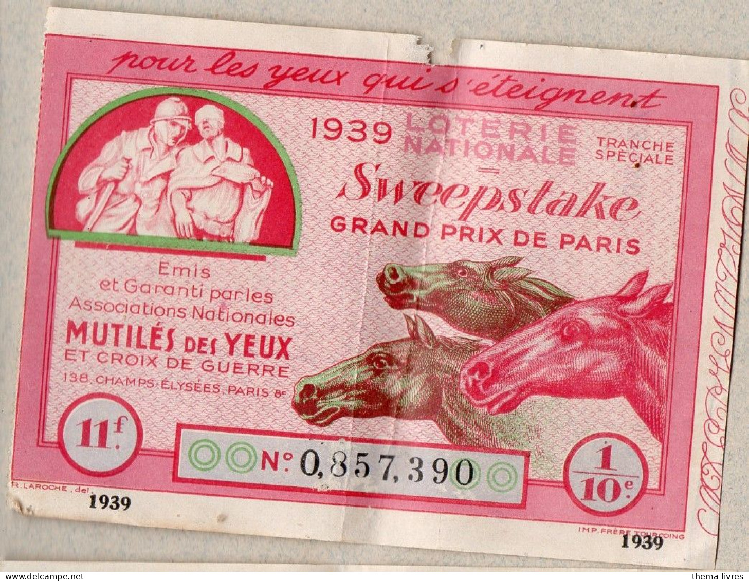 Billet LOTERIE NATIONALE 1939 SWEEPSTAKE GD PRIX DE PARIS   (PPP46911) - Lottery Tickets