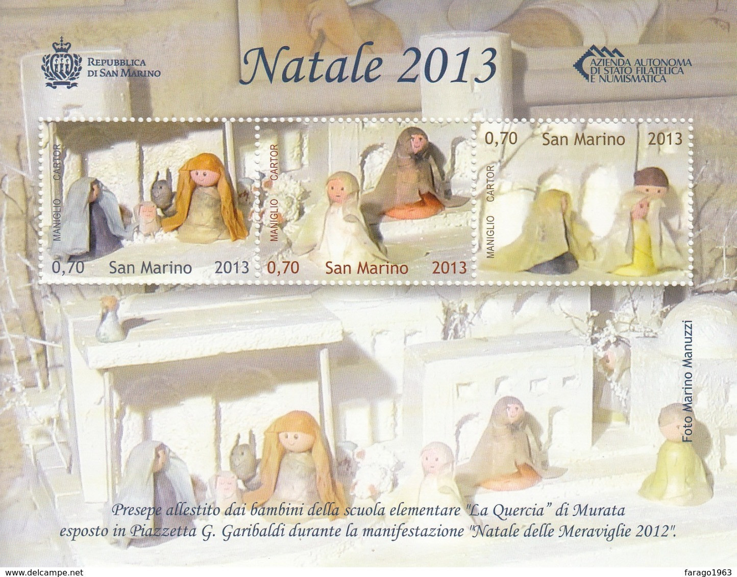 2013 San Marino Christmas Noel **BUMP Bottom Left**miniature Sheet Of 3 MNH @  BELOW Face Value - Unused Stamps