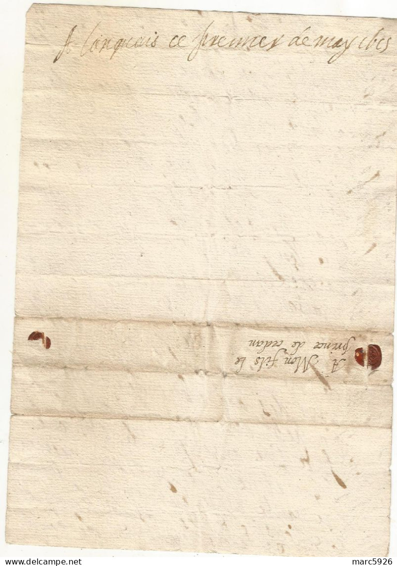 N°1721 ANCIENNE LETTRE DE ELISABETH DE NASSAU AU PRINCE DE SEDAN AVEC CACHET DE CIRE - Historische Dokumente