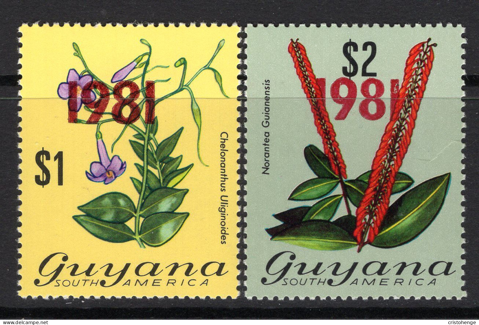 Guyana 1981 Date Overprint - Flowers Pair HM (SG 865-866) - Guyana (1966-...)