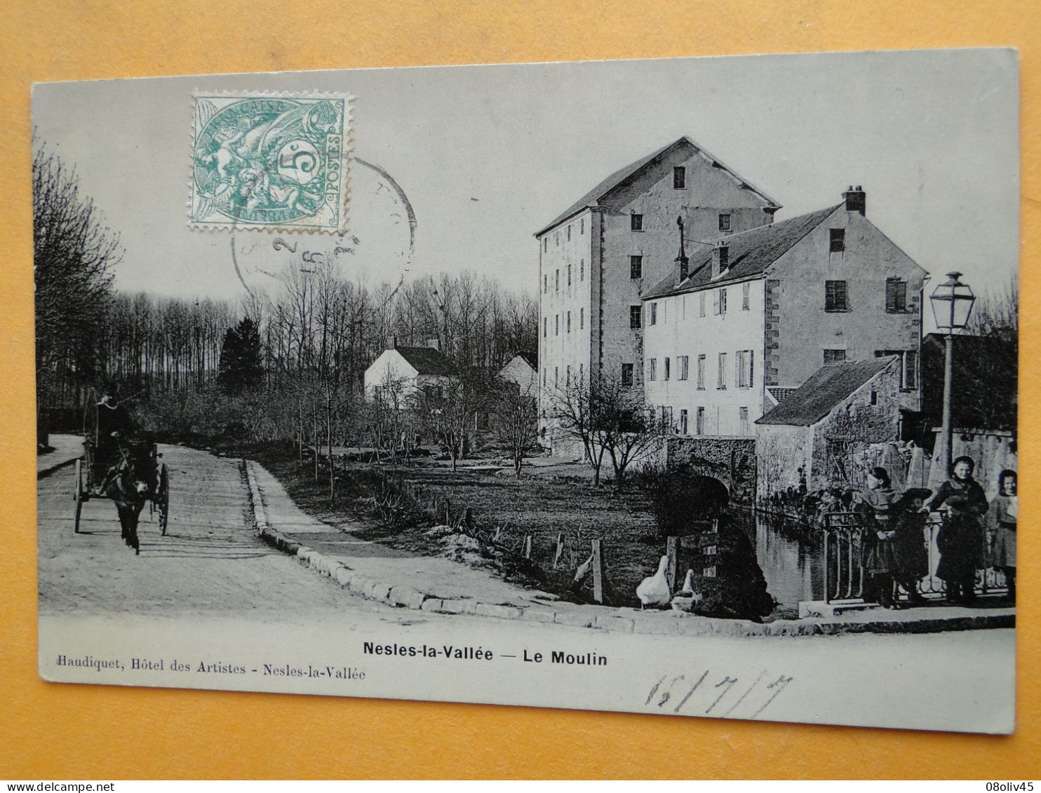 NESLES La VALLEE -- Le Moulin - ANIMATION - Attelage - Carte-photo Email 1907 - Water Mills