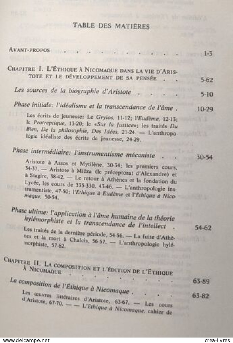 Éthique à Nicomaque - Introduction Traduction Et Commentaire - TOME 1 - Introduction - Psychologie/Philosophie