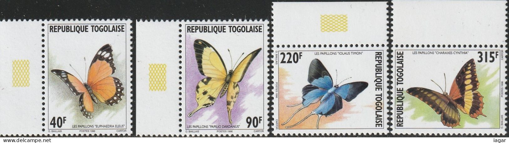 THEMATIC FAUNA: BUTTERFLIES       4v (1996)     -  TOGO - Papillons