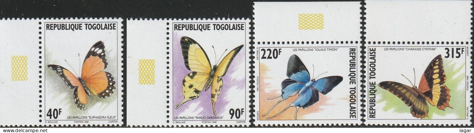 THEMATIC FAUNA: BUTTERFLIES       4v (1996)     -  TOGO - Butterflies