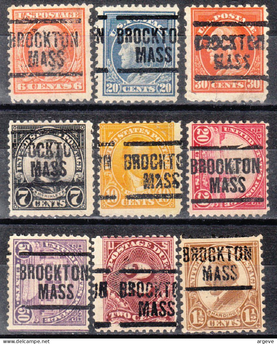 USA Precancel Vorausentwertungen Preo Locals Massachusetts, Brockton 204, 9 Diff. Perf. 8 X 11x11, 1 X 10x10 - Voorafgestempeld