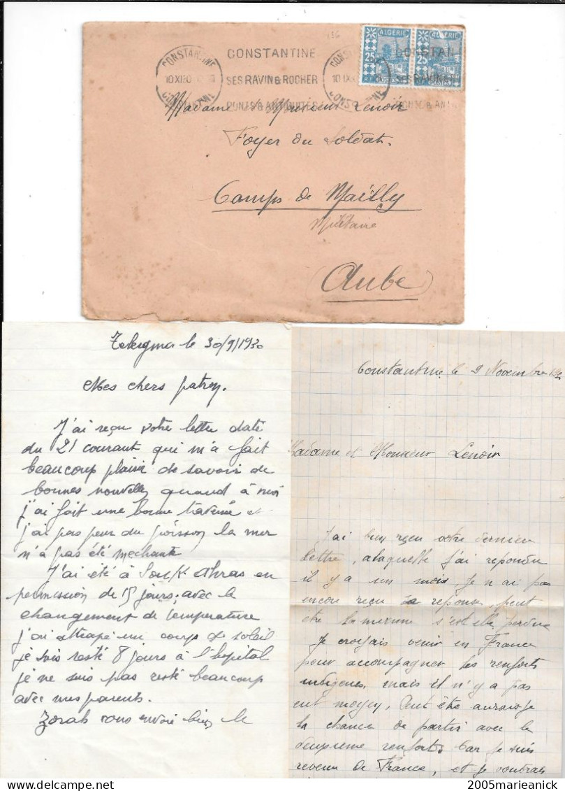 ALGÉRIE Paire Du N°136 Seule Sur Lettre De Constantine Pour "le Foyer Du Soldat" Camp De Mailly Aube 10 XI (19)30 - Otros & Sin Clasificación