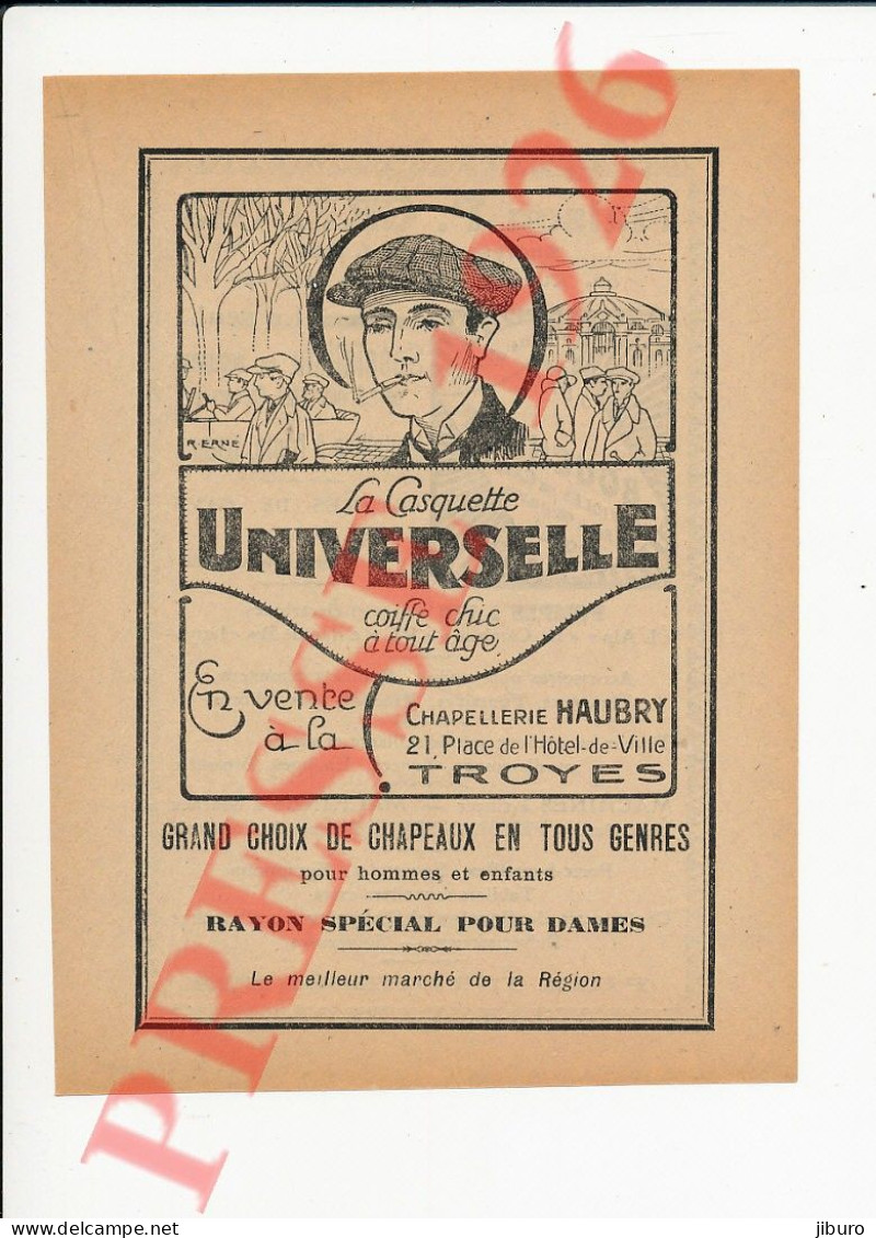 Publicité Chapellerie Haubry Troyes La Casquette Universelle Grélois Bac Bouchons Vin Articles Cave Cercles Châtaignier - Zonder Classificatie