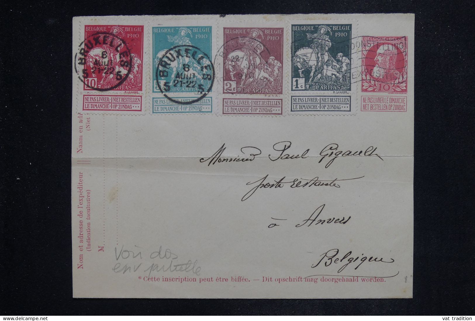 BELGIQUE - Entier Postal + Compléments De Bruxelles Pour Anvers En 1910 - L 151021 - Enveloppes