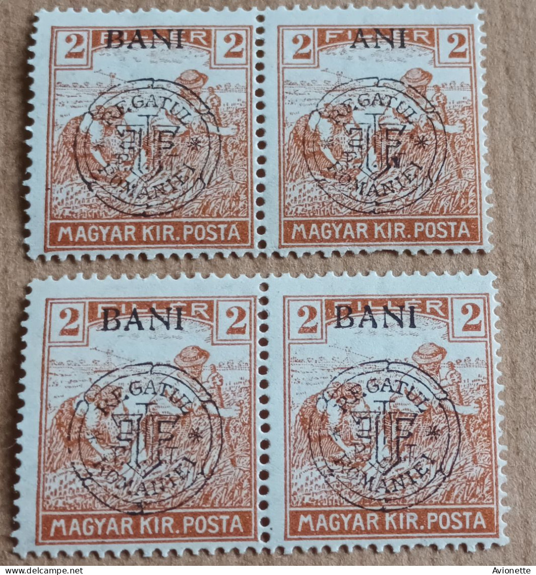 Magyar Kir Posta / Surcharge Regatul Romaniei Bani (2 Paires Timbres Neufs) - Ungebraucht