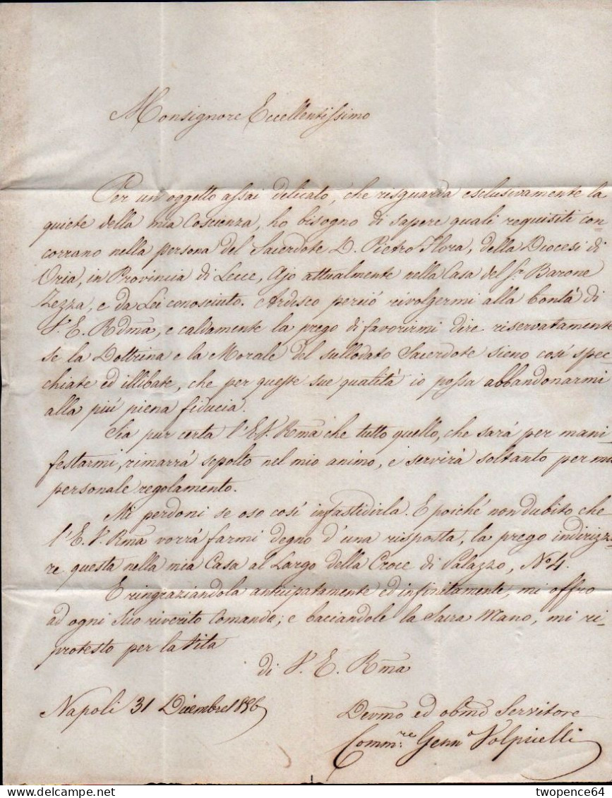 646 - LETTERA PREFILATELICA DA NAPOLI A REGGIO 1856 - FRANCA - ...-1850 Voorfilatelie