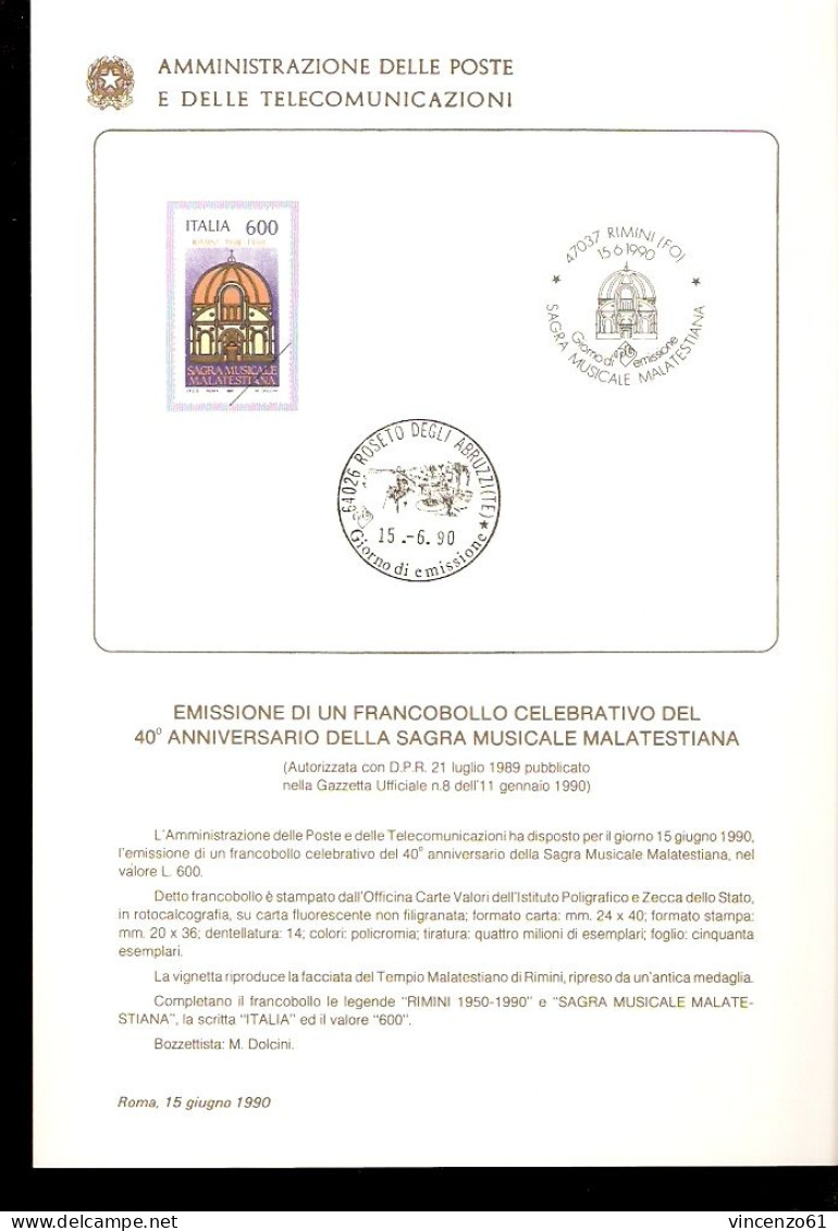 1990 BOLLETTINO 40° Anniversario Della Sagra Musicale Malatestiana Di Rimini. - Muziek