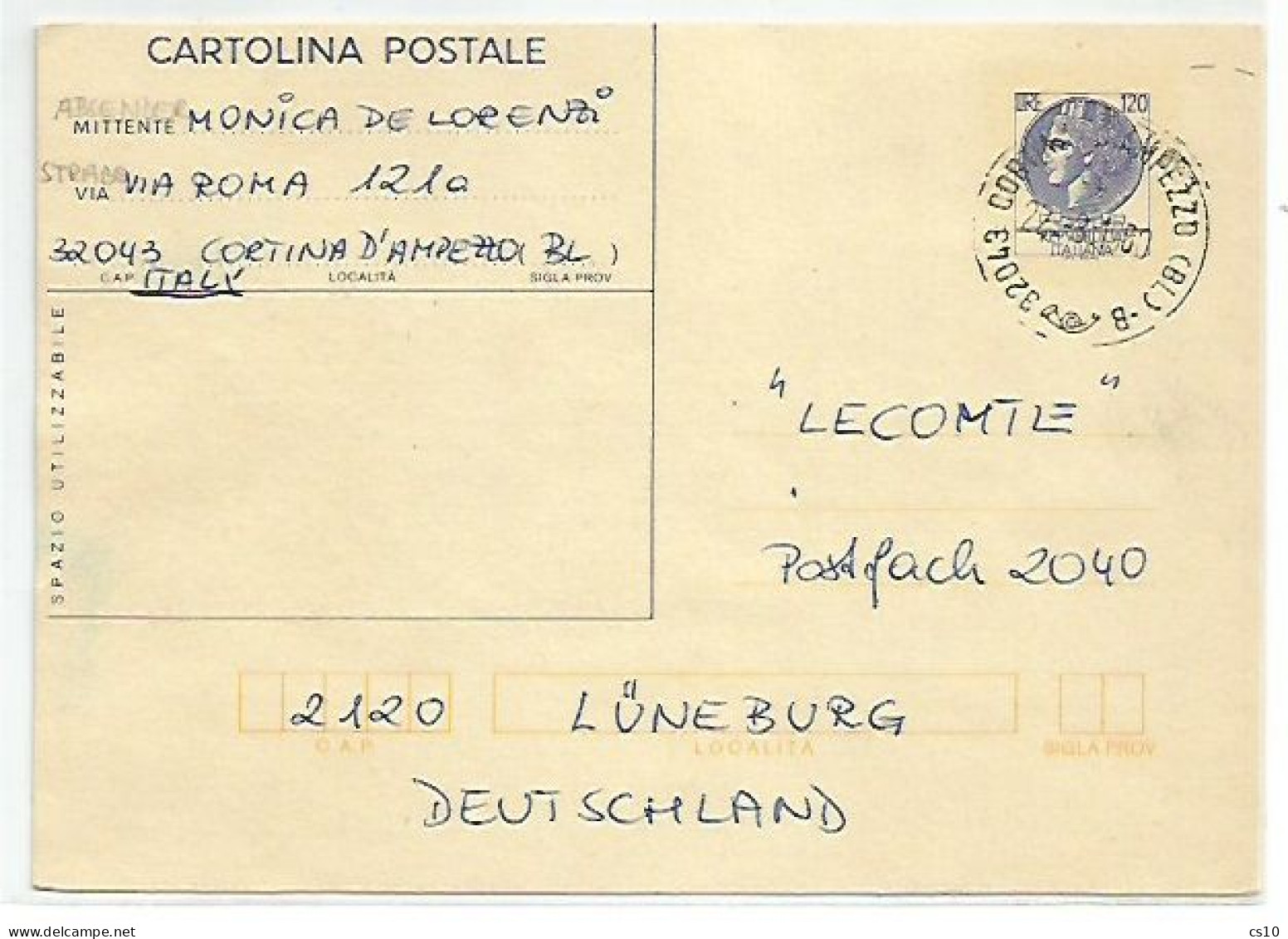 CP Siracusana Turrita L.120 #C177 Uso Semplice Cortina 22mar1980 X Estero Germania - Concorsi A Premi - Stamped Stationery