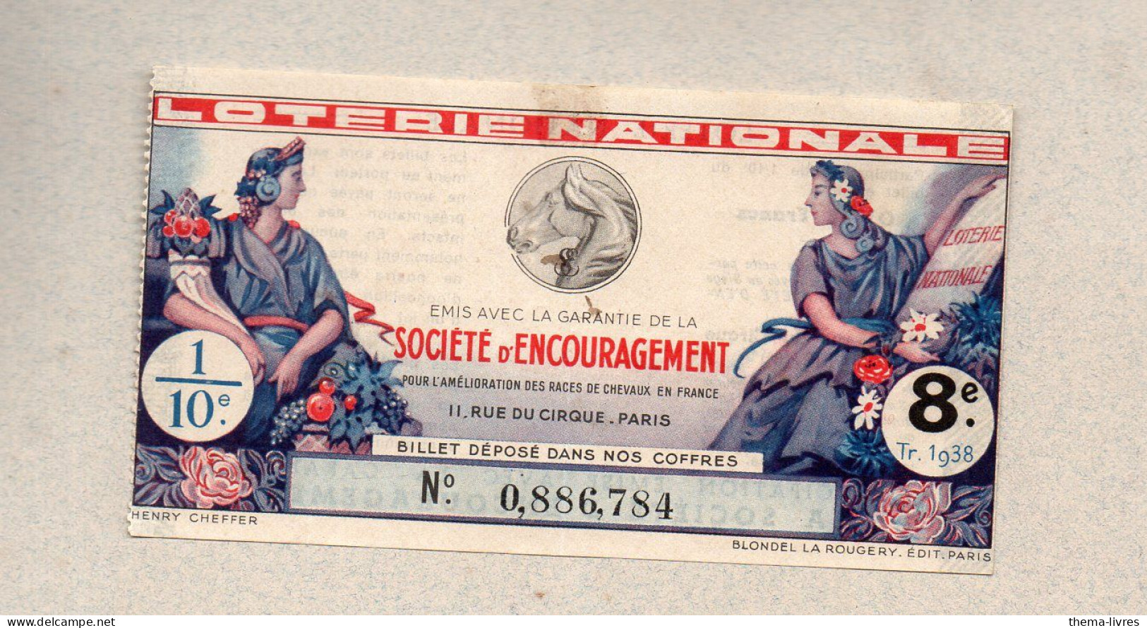 Billet LOTERIE NATIONALE 1938 SOCIETE D'ENCOURAGEMENT    (PPP46913 /F) - Lottery Tickets