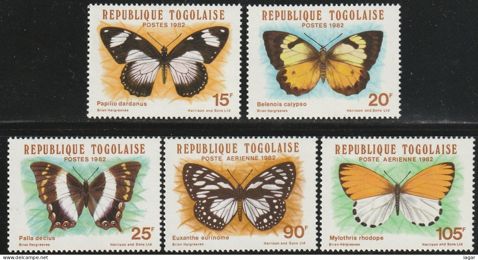 THEMATIC FAUNA: BUTTERFLIES       5v+MS (1982)     -  TOGO - Papillons