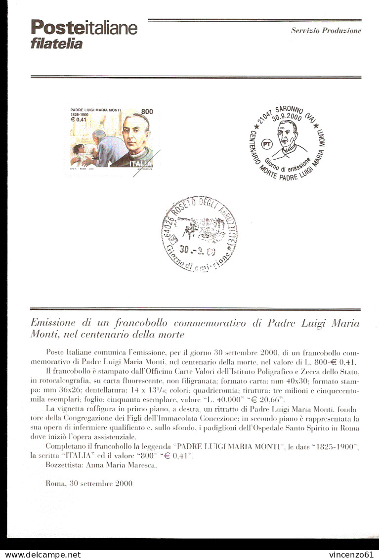 2000 Bollettino I Padre Luigi Maria Monti (1825-1900), Fondatore Della Congregazione Dei Figli Dell'Immacolata Concezion - Muziek