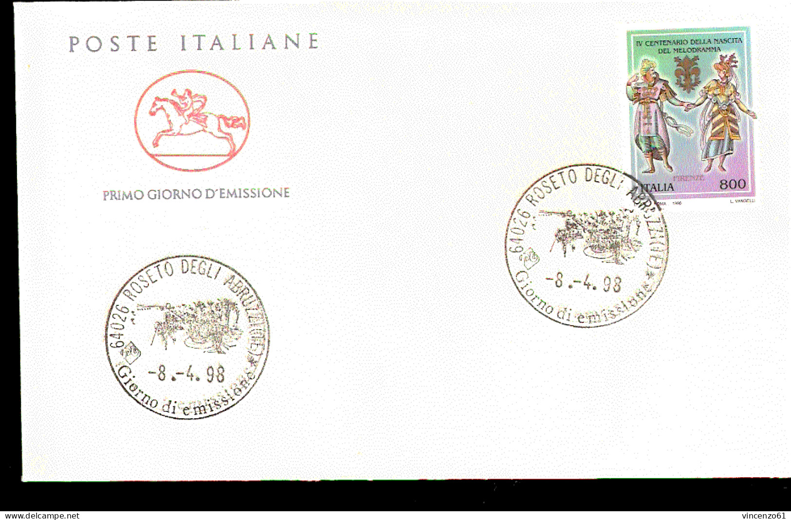 1998 ANNULLO FDC Teatro Lirico Italiano. 4° Centenario Della Nascita Del Melodramma - Musique