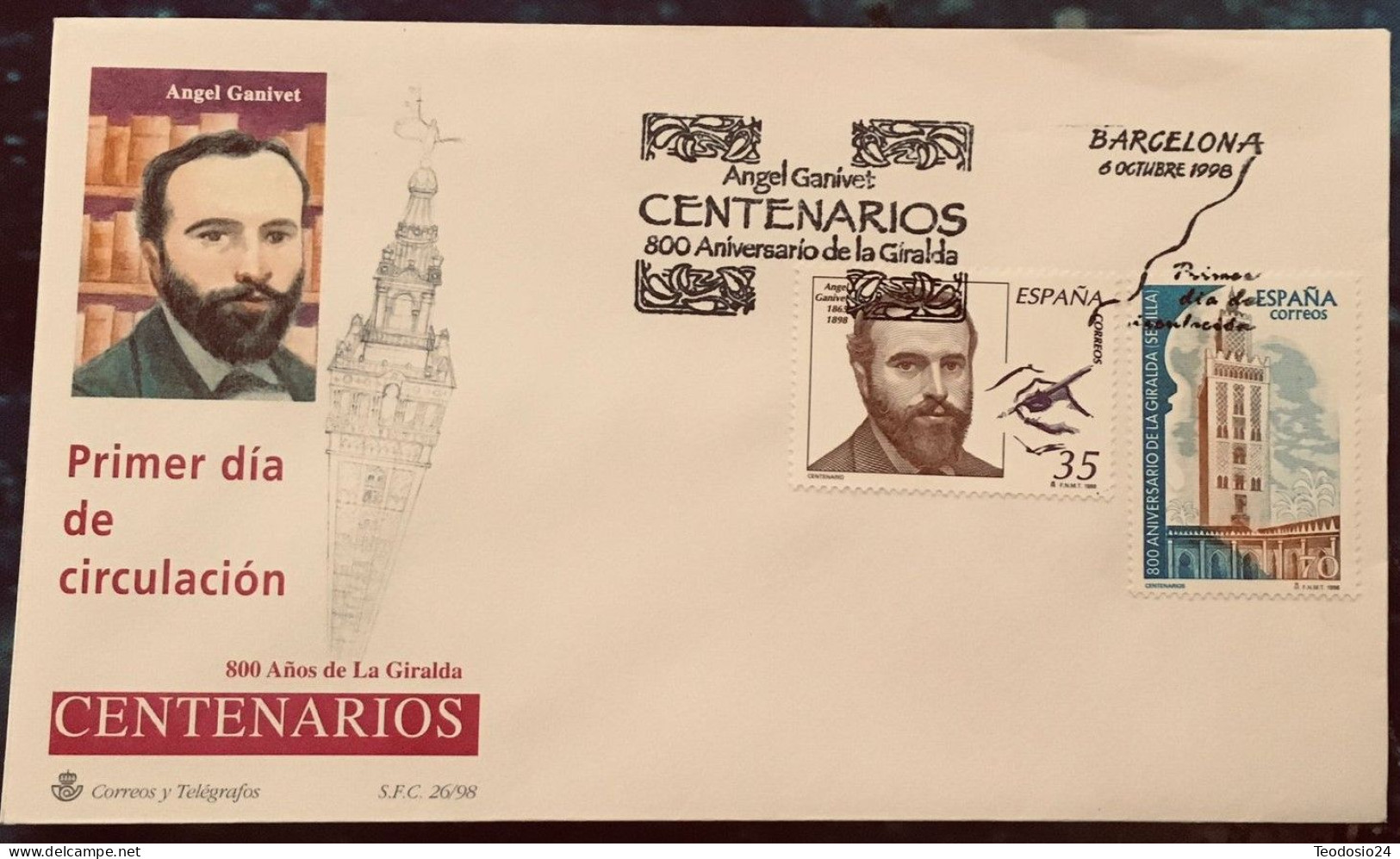 FDC  1998.-  Centenarios. Angel Ganivet. Giralda De Sevilla. - FDC