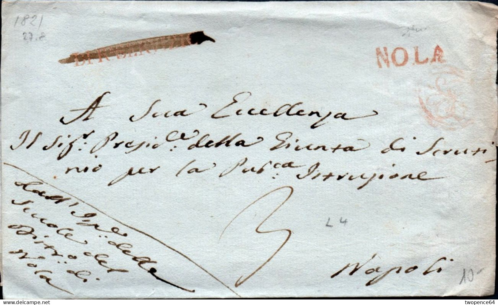 647 - LETTERA PREFILATELICA DA NOLA A NAPOLI 1821 - ...-1850 Voorfilatelie