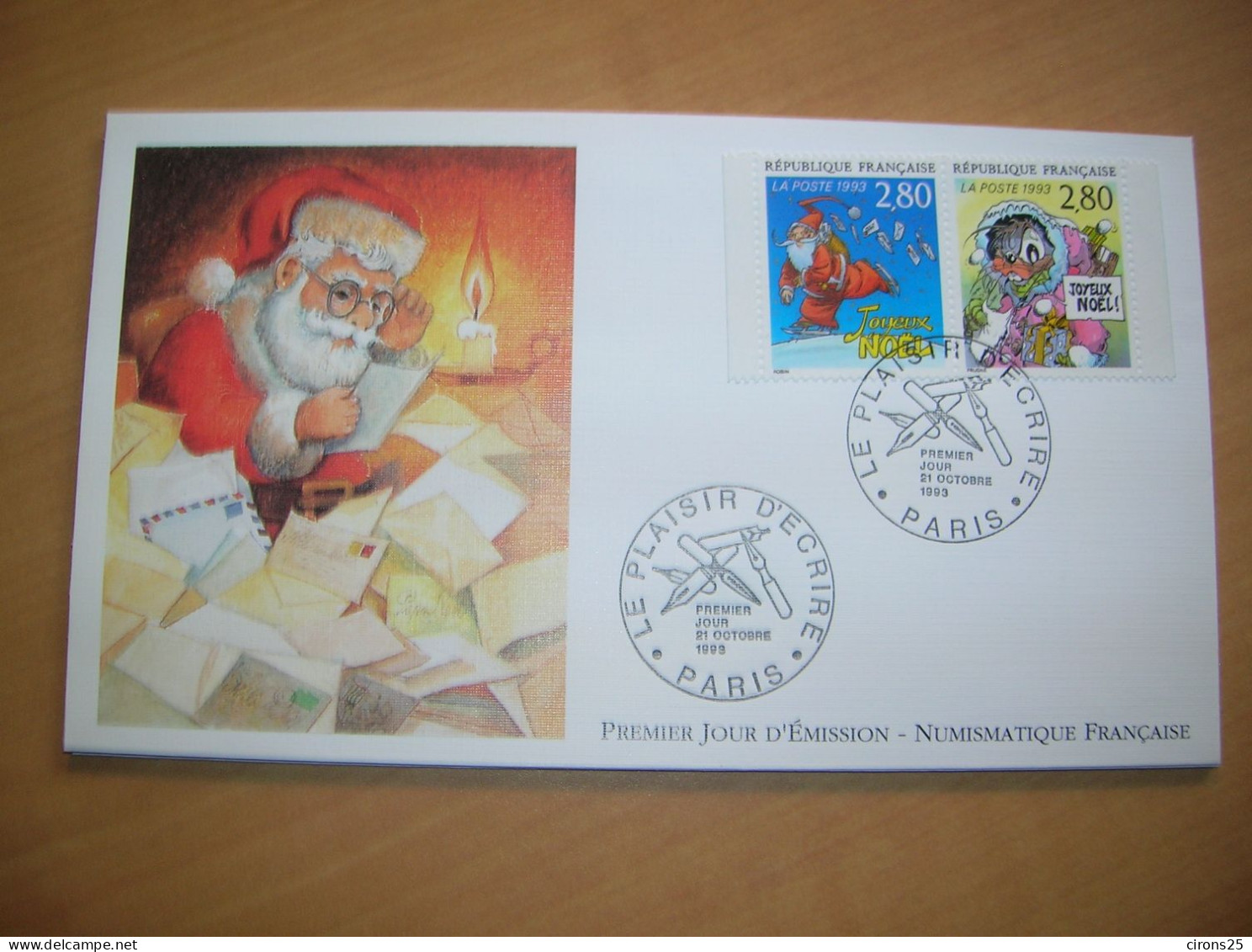 1993 FDC PLAISIR D'ECRIRE JOYEUX NOËL LA NUMISMATIQUE FRANCAISE - 1990-1999