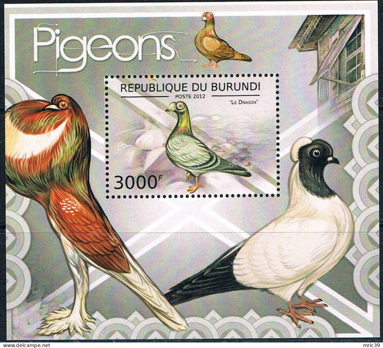 Bloc Sheet Oiseaux Birds Pigeons  Neuf  MNH **  Burundi 2012 - Pigeons & Columbiformes