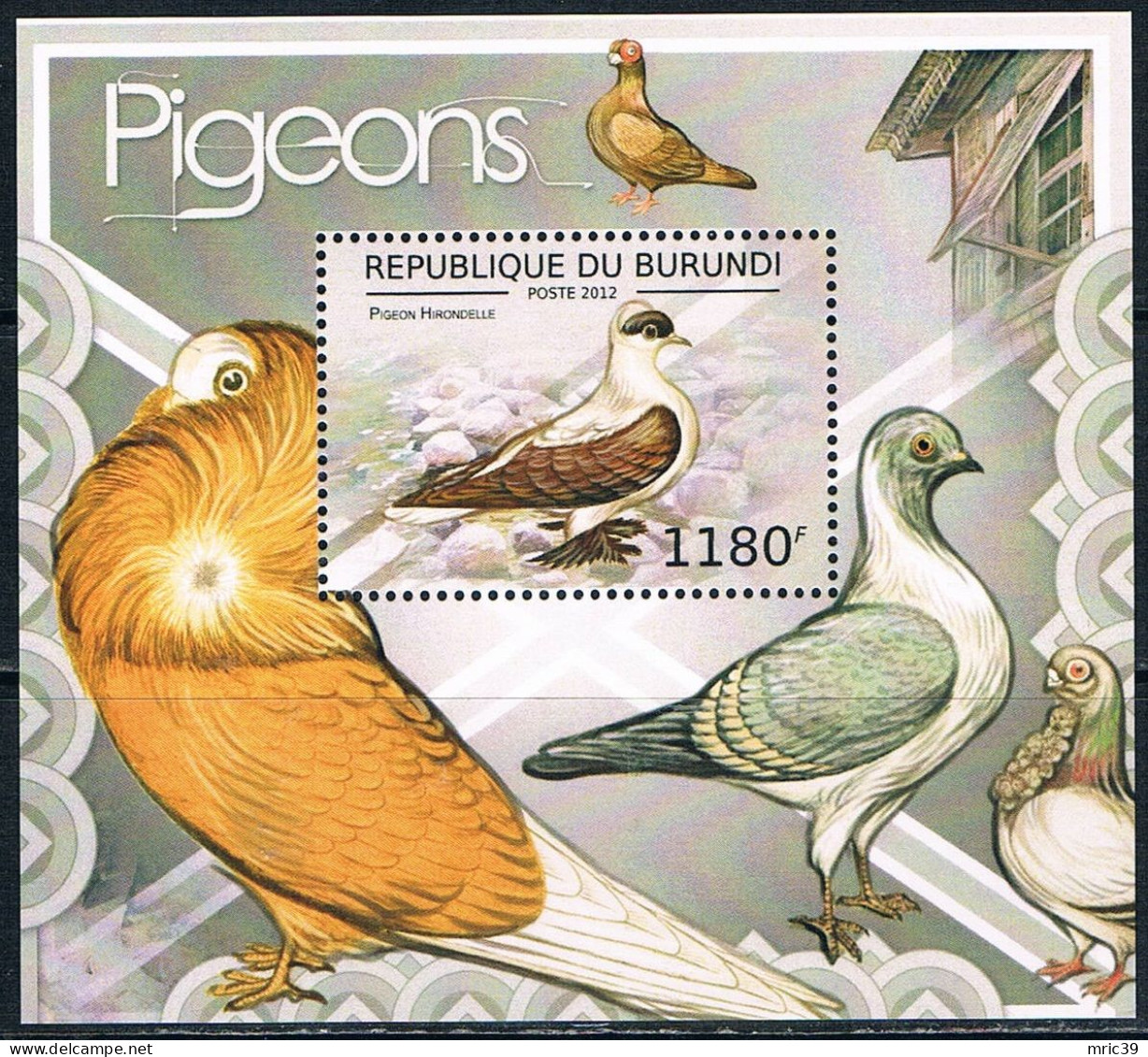 Bloc Sheet Oiseaux Birds Pigeons  Neuf  MNH **  Burundi 2012 - Palomas, Tórtolas