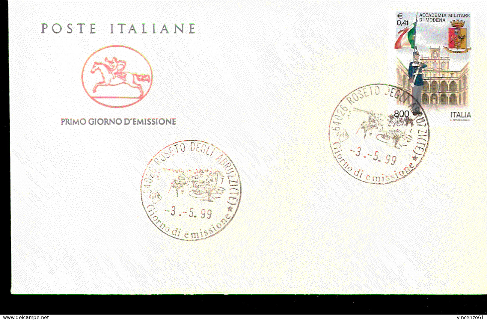 1999 ANNULLO FDC  ``Le Istituzioni’’. 8ª Serie. Accademia Militare Di Modena. Bandiera Tricolore Italian  Flag - Militaria