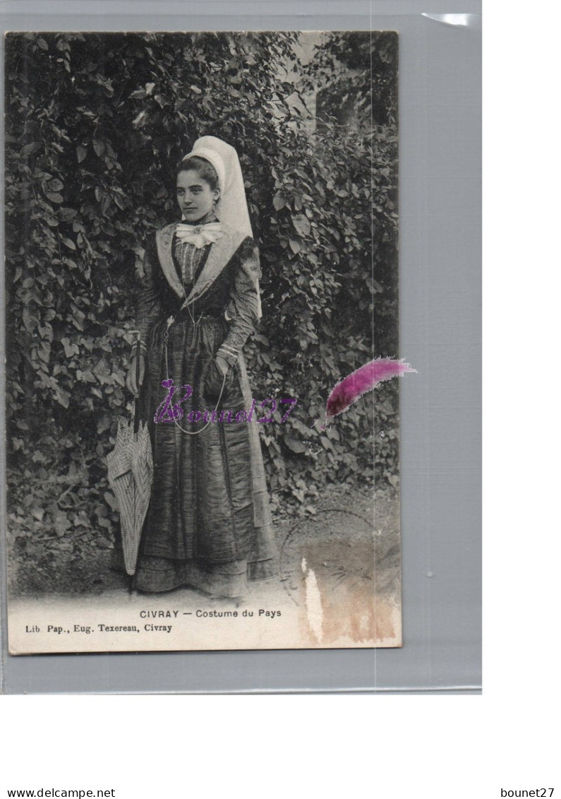 CPA - CIVRAY 86 - Très Belle Jeune Femme En Costumes Du Pays Avec Parapluie Ombrelle Coiffe 1909 - Civray