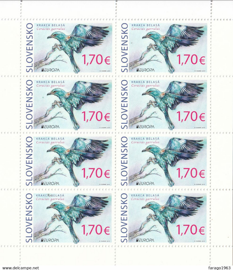 2019 Slovakia Birds Oiseaux Europa Miniature Sheet Of 8 MNH @ BELOW FACE VALUE - Ungebraucht