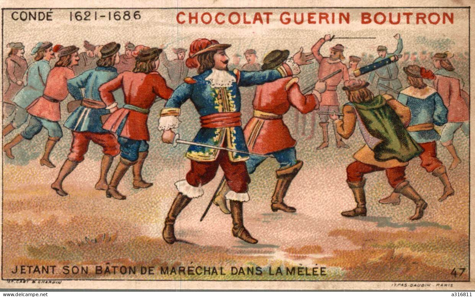 Chocolat Guerin Boutron Jetant Son Baton De Maréchal Dans La Melee - Guerin Boutron