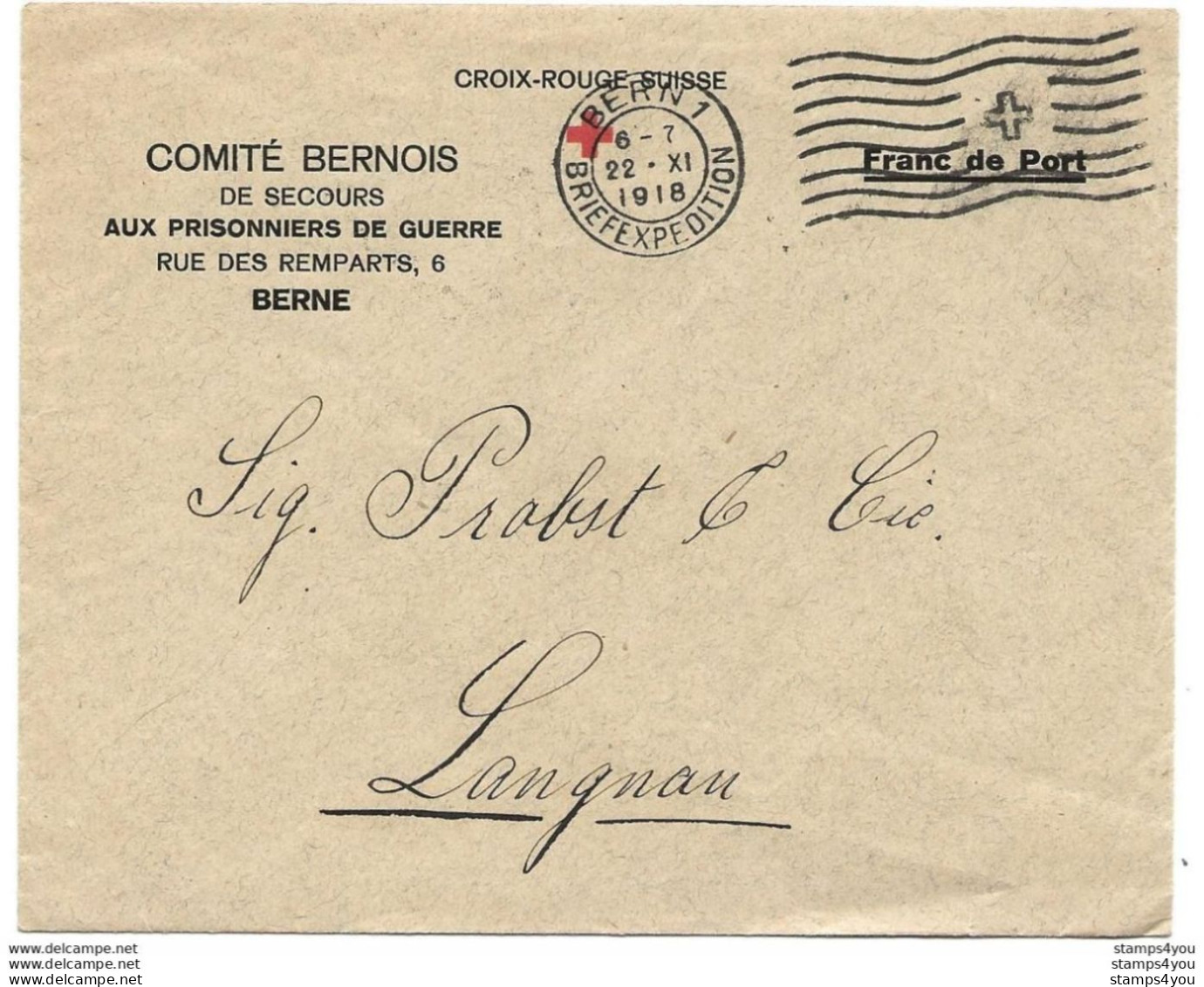 25 - 42 - Enveloppe "Comité Bernois De Secours Aux Prisonnier De Guerre Berne" 1918 - Lettres & Documents