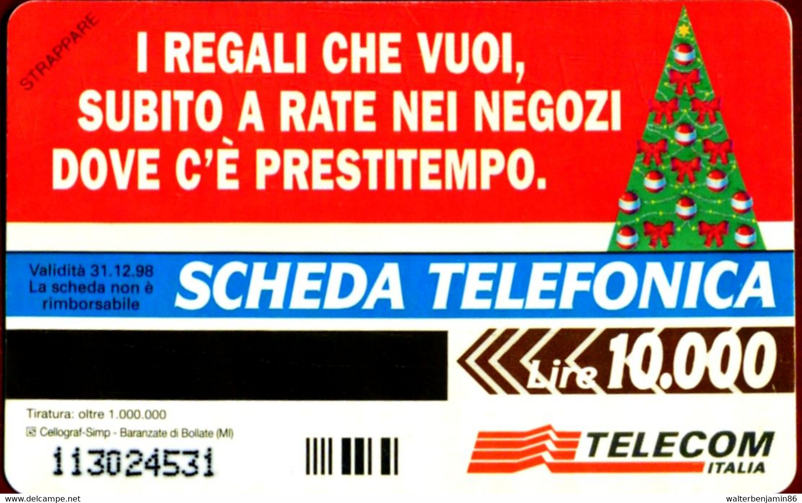 G 568 C&C 2628 SCHEDA TELEFONICA NUOVA MAGNETIZZATA PRESTITEMPO 10.000 L. - Openbaar Speciaal Over Herdenking